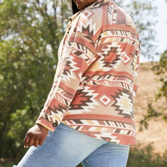 Zenana Firelit Night Full Size Brushed Geometric Print Shacket - Picture 2 of 8